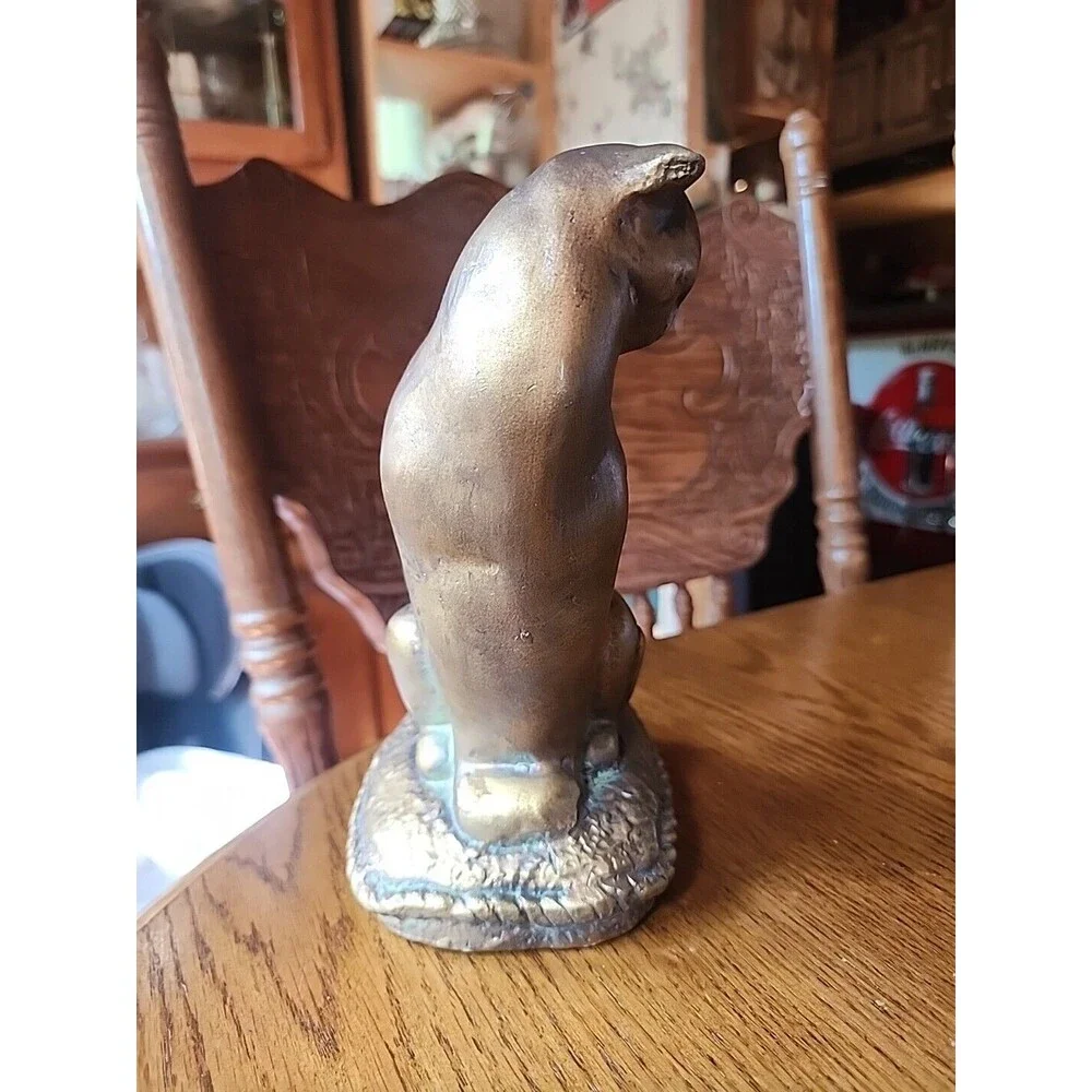Vintage Egyptian Sphinx Golden Bronze Cat Statue Figurine  Bookend ,doorstop